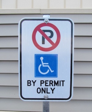accessible parking only sign, reflective with no parking logo, by permit only