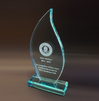 Laser engraved acrylic tear shaped keeper award, in recognition of dedicated service
